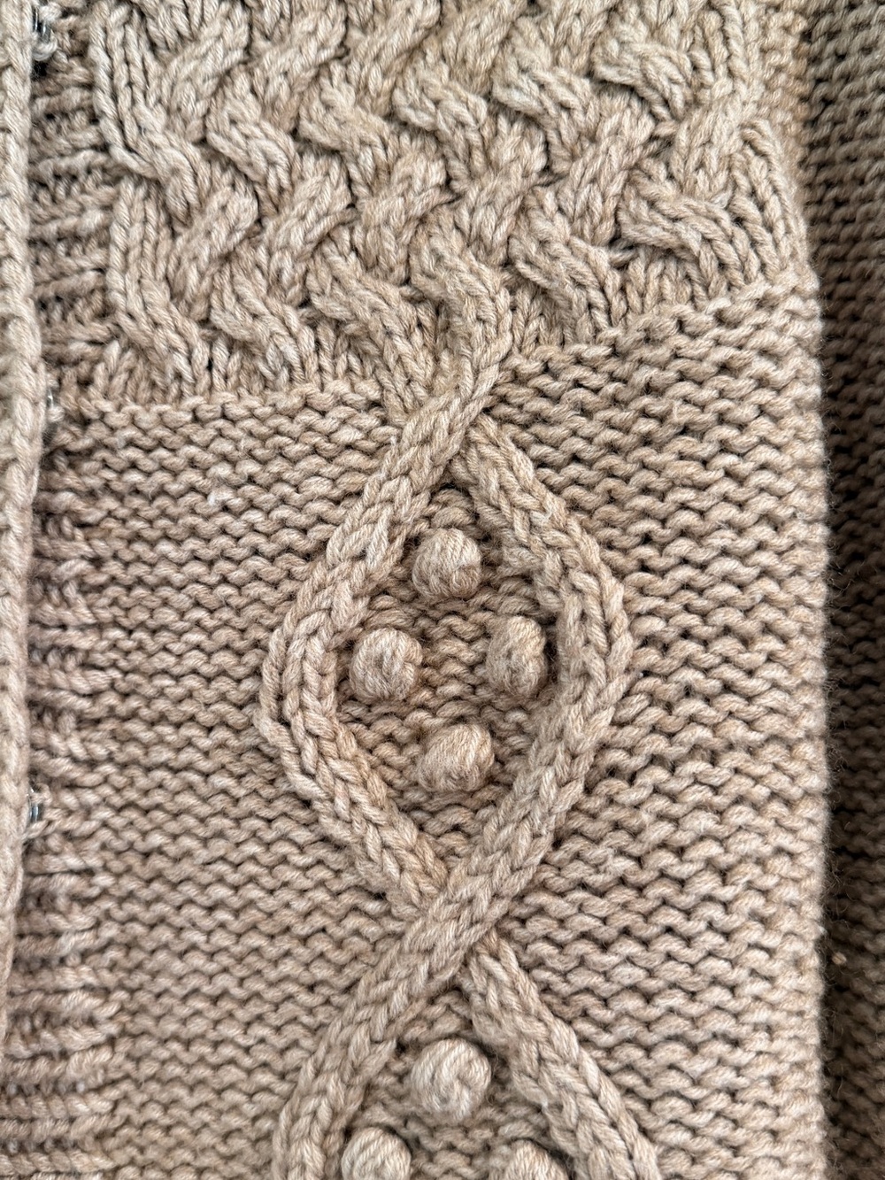 Beige Tan Brown Cardigan Knit Sweater by Sisley Wool Blend Cable Chunky Knit S - Picture 4 of 7